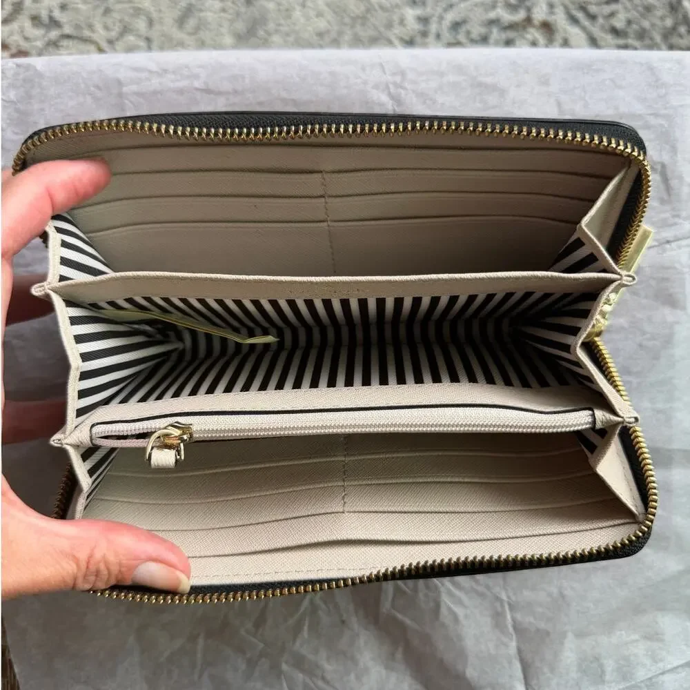 Kate Spade Cameron Street Lacey Color Block Saffiano Leather Wallet Black Cream